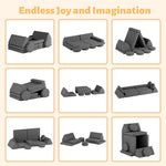 HedoAjim 12 PCS Modular Kids Play Block Couch Child Sectional Soft Sofa Toddler Building Fortplay Climbing Bedroom Playroom Baby Convertible Floor Foam Cushion for Boys & Girls (car-Shaped-Dark-Grey)