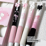 MOZXIRZ 4 Pcs Cute Retractable Pens Bowknot Gel Pens Soft Grip Black Ink Pens 0.5mm Fine Point Smooth Writing Pens Office School Supplies Women Pens (Pink)