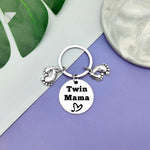 Twins Mama Gifts Twin Mom Gifts Keychain Baby Twin Gifts Twin Boy Mom Gifts Pregnancy Gifts for New Mom Twin Girls Mom Gifts Jewelry Baby Shower Announcement Gift Mother's Day Gift for Twin Mom