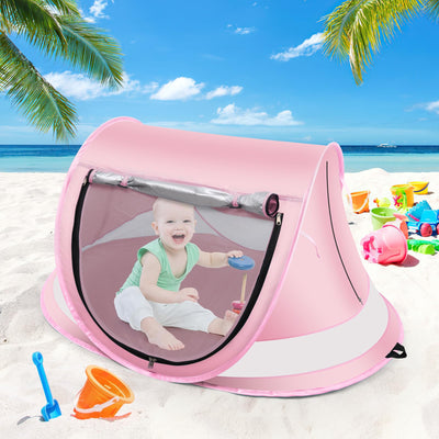 Baby Beach Tent,Large Pop Up Beach Tent Sun Shade for Beach,Portable Baby Travel Tent with Mosquito Net,Indoor Baby Play Tent,UPF 50+ UV Protection Sun Shelters (Pink)