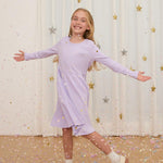 PATPAT Toddler Girl 2-Pack Long Sleeve A-line Dress Set Birthday & Magical Moments, Lavender Unicorn, 4-5 Years