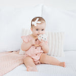 Pearhead Floral Bunny Wooden Baby Teething Ring, Natural Wood & Plush Infant Teether Rattle, BPA-Free Newborn Gum Soother, Easy-Grip Sensory Toy, 0 Months+