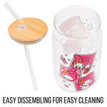Silver Buffalo Sanrio Hello Kitty and Friends My Melody Polaroids Glass Jar Tumbler with Bamboo Lid and Glass Straw, 16 Ounces