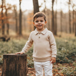 Toddler Baby Boy Long Sleeve Shirt Waffle Knit Fall Clothes Solid Color Polo Pullover Top Sweatshirt (Apricot, 18-24 Months)