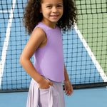 PATPAT Girls 2 Piece Tennis Skirt Set Size 5-6 Purple Tank Tops and Purple Skort Athletic Sets Sleeveless Tops + High Waisted Pleated Skort 2 Piece Outfits Girls Clothes Summer Outfits Activewear
