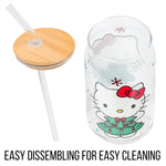 Silver Buffalo Sanrio Hello Kitty in Christmas Tree Holiday Dress Glass Jar Tumbler with Bamboo Lid and Glass Straw, 16 Ounces