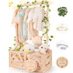 Wooden Baby Shower Crate Closet-Baby Shower Basket with Handle Hanger Rack String Lights Welcome Gift Basket Wooden Crate for Baby Shower Newborn Boys Girls Pregnancy Gifts for New Parents X-Large