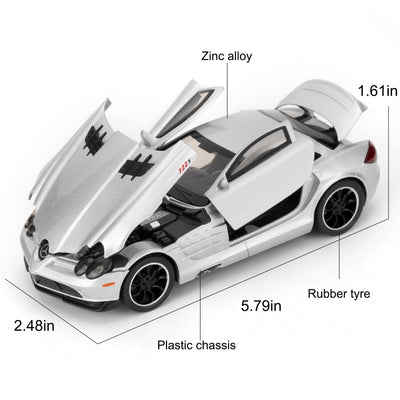 Guarsiliymi SLR Race Car Model, Die-cast 1:32 Scale Toy Cars with Light and Sound, Alloy Pull Back Car for Kids Adults, Collectible Birthday Gift (Silver)
