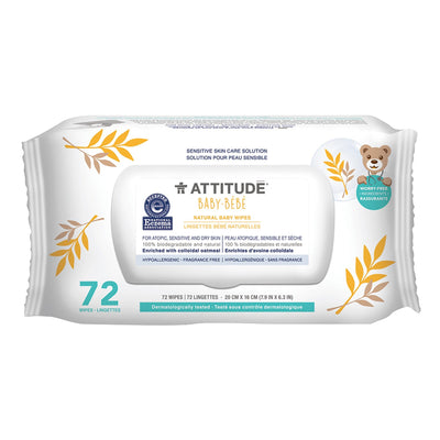 Attitude natural baby wipes packaging on a white background