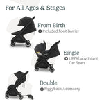 UPPAbaby Minu V3 Travel Stroller | Lightweight + Compact Design | One-Hand Fold + Unfold | from Birth + Overhead Compatible | Jake (Charcoal/Carbon Frame/Black Leather)