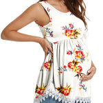 Xpenyo Womens Maternity Tank Top Sleeveless Lace Crochet Trim Peplum Cami Shirts Rose Floral White S
