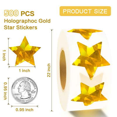 Gold Star Stickers for Kids Reward,Self-Adhesive Good Foil Star Stickers,Glitter Star Stickers Large 1 Inch,Holographic Stickers Chart for Kids Behavior,Students Teacher School Classroom 500 Pcs