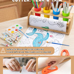 Payarma Paper Roll Dispenser for Kids Art Tabletop Easel with Blank & Patterned Paper Rolls, 12 Pigments, Drawing Tools, Pen Cups Craft Station for Kids Ages 3-8 in Home, Classroom