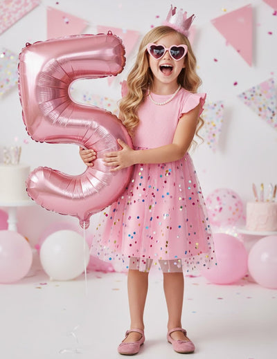 PATPAT Toddler Girls Tulle Dress Tutu Birthday Princess Dresses Formal Photo Shoot Outfit Summer Clothes 5-6 Years