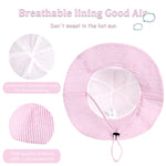 Baby Girl Sun Hat with UPF 50+ Outdoor Adjustable Beach Hat with Wide Brim Bucket Hats (12-24 Months, Pink-Stripe Printing)