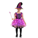 Spooktacular Creations Girls Light Up Witch Costume, Kids Witch Costume with Hat and Broom for Toddler Halloween Dress Up Parties (Small (5-7 yr))