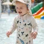 WYTbaby Baby Boy Rash Guard Swimsuit Set with Sun Hat, Long Sleeve One Piece Zipper Sunsuit for Infant Toddler 6-12 Months Beige