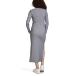 Motherhood Maternity Women's Long Sleeve Ribbed Square Neck Bodycon Casual Pregnancy Dress, Heather Grey, Medium