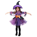 Spooktacular Creations Child Girl Orange Purple Witch Costume, Toddler Witch Outfit Set with Broom for Kids Halloween Dress Up Parties (Toddler (3-4yr))