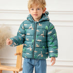 JunNeng Toddler Winter Coat Baby Puffer Jacket, Boy Hooded Dinosaur Coat, Beige Giraffe 12-18 Months