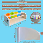 XDONEF Wooden Tabletop Paper Roll Dispenser with Roll 11.4inx98.4ft and Pencil Cups Craft Art Paper Roll Holder for Kids Desktop Easel for Drawing Painting Home Classroom