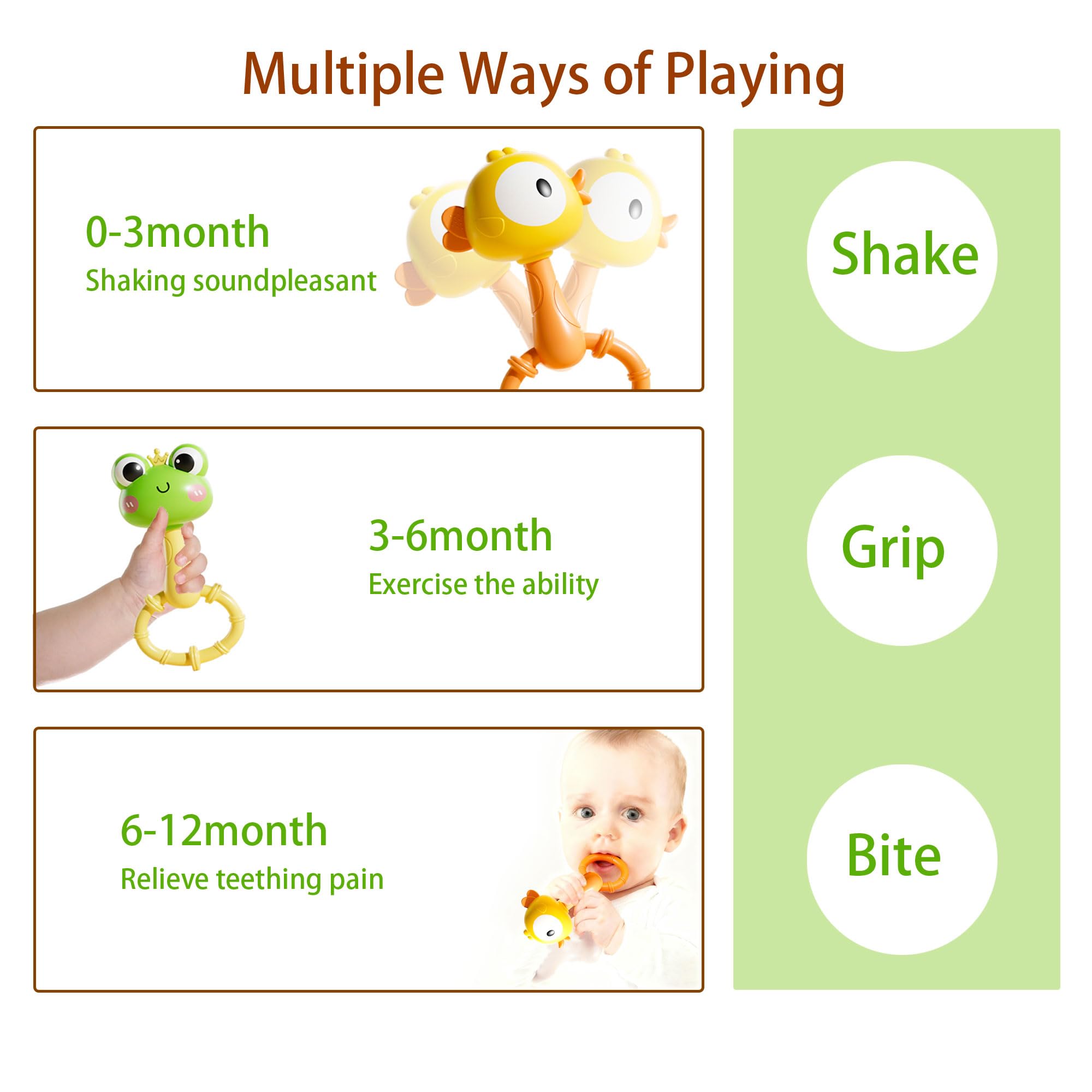 PUPYGOYGE Baby Rattle Teething Toy – Silicone Frog & Chick Handheld Sand Hammer Rattles, BPA-Free, 2-Pack, Ideal for Infants 0-6 Months, Sensory Development Toy