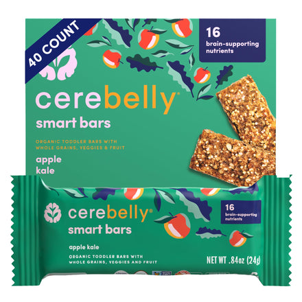 Cerebelly smart bars packaging with green background and bar image