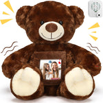 Leyndo Bear with Voice Recording Remembrance Stuffed Animal with Picture Recordable Messages Memorial Toy for Baby Shower Birthday Gift, Recording Gifts(Brown, 12 Inch)