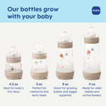 MAM 9oz Easy Start Anti-Colic Wide Neck Baby Bottle, Medium Flow Breastfeeding-Like Nipple, Reduces Colic Gas & Reflux, Easy to Clean, BPA Free, 2+ Months, Bonus Fast Flow Nipple, 4 Pack