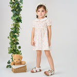 pureborn Toddler Girls Woven Dress Short Sleeve Cotton Peter Pan Collar Dress Summer Playwear Dresses White Pink Blooms 2-3 Years