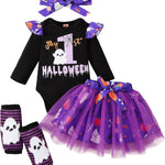 Baby Girl Halloween Costumes My 1st Halloween Outfits Romper+ Tutu Skirt+ Striated Leg Warmer+ Bunny Headband Outfit Set