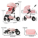 Kinder King 2 in 1 Convertible Baby Stroller, Folding High Landscape Infant Carriage, Newborn Reversible Bassinet Pram, Adjustable Canopy, Diaper Bag, Pink