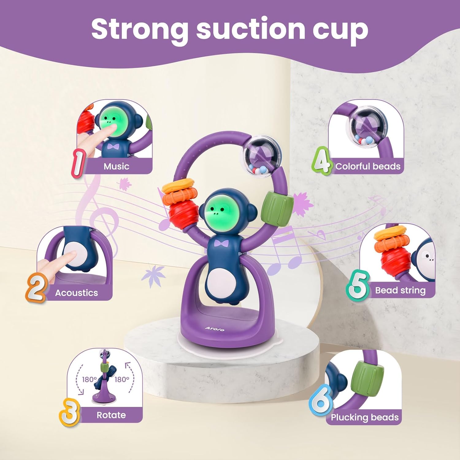 Baby Toys 6 to 12 Months: Luminous High Chair Suction Cup Toys - Infant Development Activity Toys with Music - Best Interactive Spin Toys for Boys and Girls