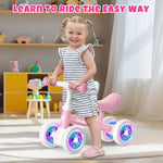DRAMATION Baby Balance Bike for 1 Year Old Girls, 10-18 Months Toddler Balance Bike with No Pedal 4 Silence Wheels, Baby Walker, 1st Birthday Gift (Colorful Lighting)