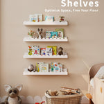 Nursery Book Shelves, 4-Pack White Floating Shelves for Wall Kids, Scalloped Shelves, Wall Book Shelves for Bedroom Kids, Toddler Room, Baby Room, Nursery Decor