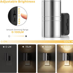 L LOHAS LED Night Light, Night Lights Plug into Wall, Smooth Silver Glossy Plating Metal-Shade Nightlights, Light Sensor, Soft White 3000K, Dimmable Nightlight Plug in for Hallway Bedroom,2 Pack