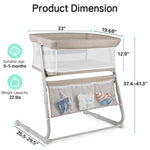 Cowiewie Bassinet Bedside Sleeper,Baby Bassinet Slides Over Bed,5-Position Height Adjustment & Breathable All-Mesh Wall Bedside Bassinet for Baby,Space-Saving Bedside Crib, Height(37.4-41.3"), Beige