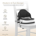 Dream On Me Cozy Pod Baby Booster Seat for 6–36 Months, Portable Travel Booster Chair with 3-Point Safety Harness & 2 Fixing Belts, for Table & Dining, Lightweight Foldable & Easy to Carry - Black