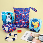 ALVABABY 3pcs Baby Swim Diapers with 1pcs Wet Bag Reuseable Washable & Adjustable for Swimming Lesson & Baby Boy and Girl 3YKL09