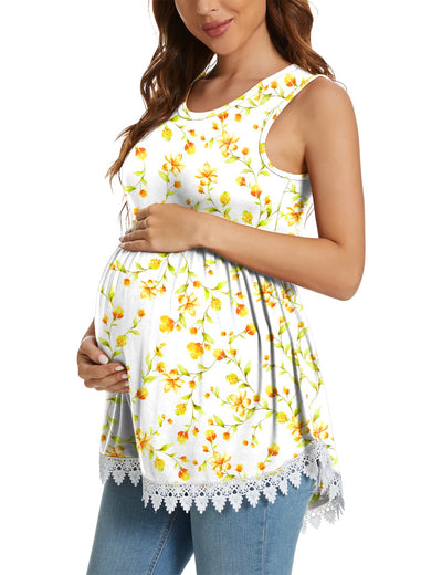 Xpenyo Womens Maternity Tank Top Sleeveless Lace Crochet Trim Peplum Cami Shirts Apricot Floret M