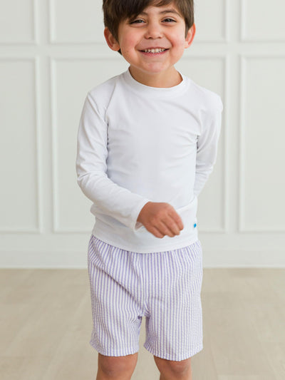 RUGGEDBUTTS Boys UPF50+ Sun Protection Seersucker Swim Trunks - Blue Seersucker, 18-24m