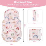 Infant Car Seat Insert Cushion, Super Soft Baby Car Seat Head Support & 2 Straps Pads, Reversible Preemie Newborn Carseat Insert, Fit Car Seat, Stroller, Infant Bouncer, Pink Rainbow