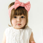 Baby Bling Bows - Newborn to Little Baby Girl Bows, 2 Pack Nylon Super Soft Stretchy Knot Toddler Headbands, Perfect Hair Accessories Head Bands for Infant Kids(Zinnia & Oatmeal)