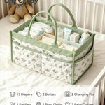 Tivellary Baby Diaper Caddy Organizer – Stylish Storage Basket for Newborn Essentials, Nursery & Diaper Station, Registry Must-Have, Sage Green Botanical