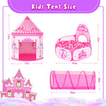 3 in 1 Girls Princess Play Tent for Kids: Pop Up Toddlers Playhouse with Baby Crawl Tunnel, Ball Pit and Castle Tent - Pink Children Play Tent Toys Indoor and Outdoor Game for Birthday Gift