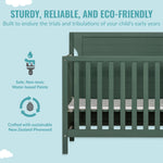 Dream On Me Bellport 4-in-1 Convertible Mini Baby Crib, Compact Design in Safari Green, GreenGuard Gold & JPMA, Non-Toxic, Pinewood, Converts to Mini Daybed & Twin Bed, 1″ Mattress Pad
