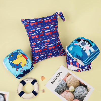 ALVABABY 3pcs Baby Swim Diapers with 1pcs Wet Bag Reuseable Washable & Adjustable for Swimming Lesson & Baby Boy and Girl 3YKL09