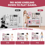 EDUBEBO Kids Kitchen playset, Wooden Play Kitchen, Height Adjustable, Comes with Various Kitchen Accessories, Ideal Role Play Toy Gift for Toddlers and Kids Ages 3-8 (Pink)
