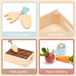 KizKnows Wooden Vegetable Garden Toy for Toddlers 3+, Pretend Harvest & Sorting Play Set with Planter Box, Fine Motor Learning Toy for 3 4 5 Year Old Boys Girls