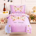 PERFEMET Pink Girls Toddler Bedding Set 4 Piece Floral Butterfly Printed Toddler Comforter Set with Sheets Soft Lightweight Tie Dye Kids Bed in A Bag for Teen Girls (Butterfly, Pink)